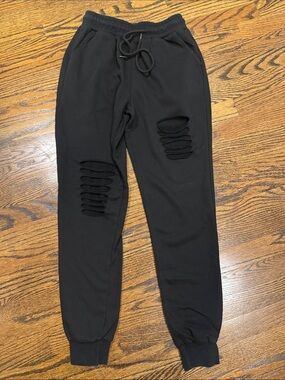 Black Distressed Ripped Jogger Sweatpants